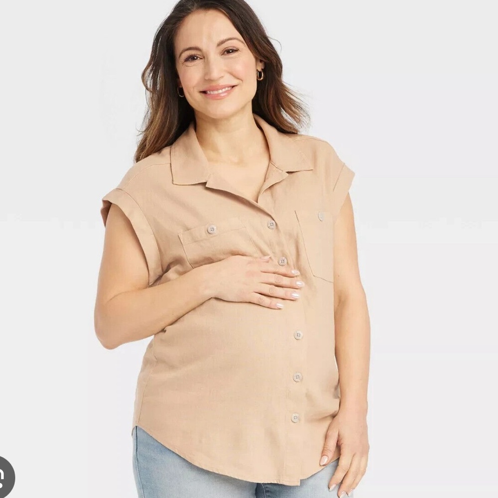 Ingrid+Isabel Women’s Size S Maternity Linen Blend Button Down Casual Top